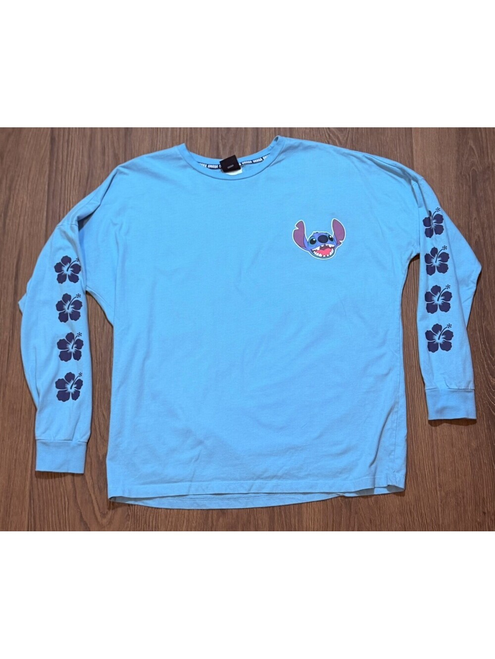 Disney Lilo & Stitch Ohana Hibiscus Long Sleeve T-Shirt Blue Adult M #15B